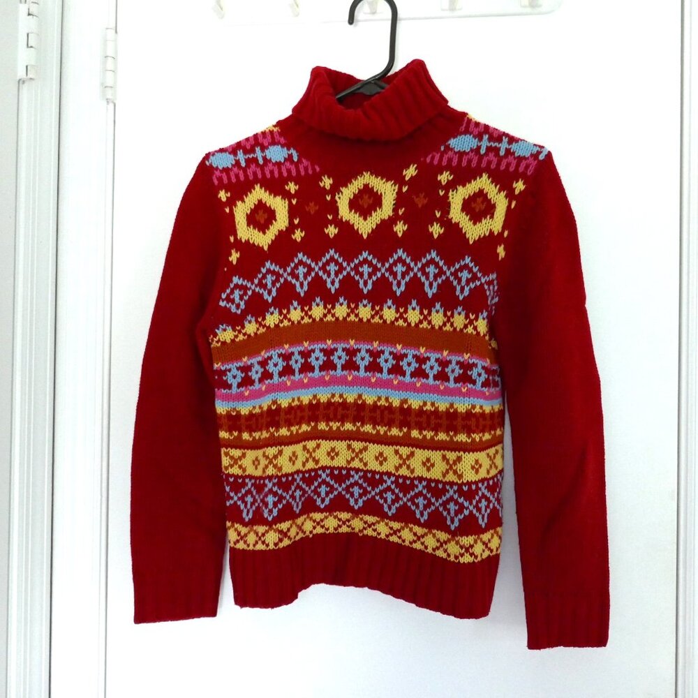 vintage Y2K red chunky knit fair isle turtleneck sweater
